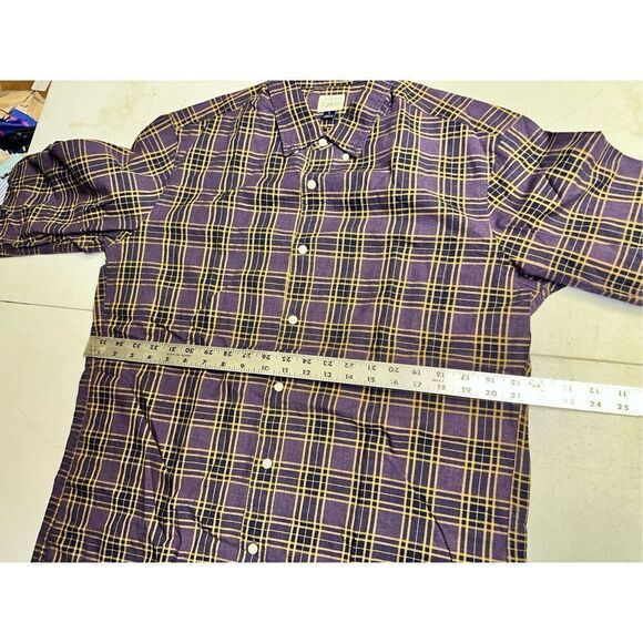 J. Crew Large Slim Fit Mercantile Flex Shirt Purple Gold Plaid Button Down - Picture 4 of 4